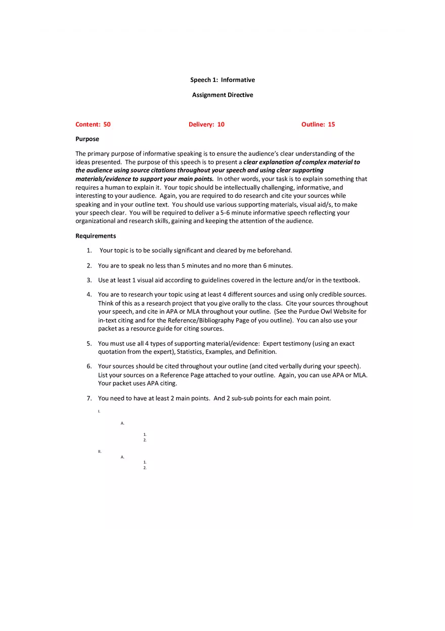Speech (Informative) Assignment - Page 1