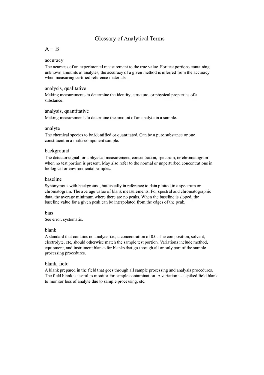 Analytical Glossary - Chemistry Term - Page 1