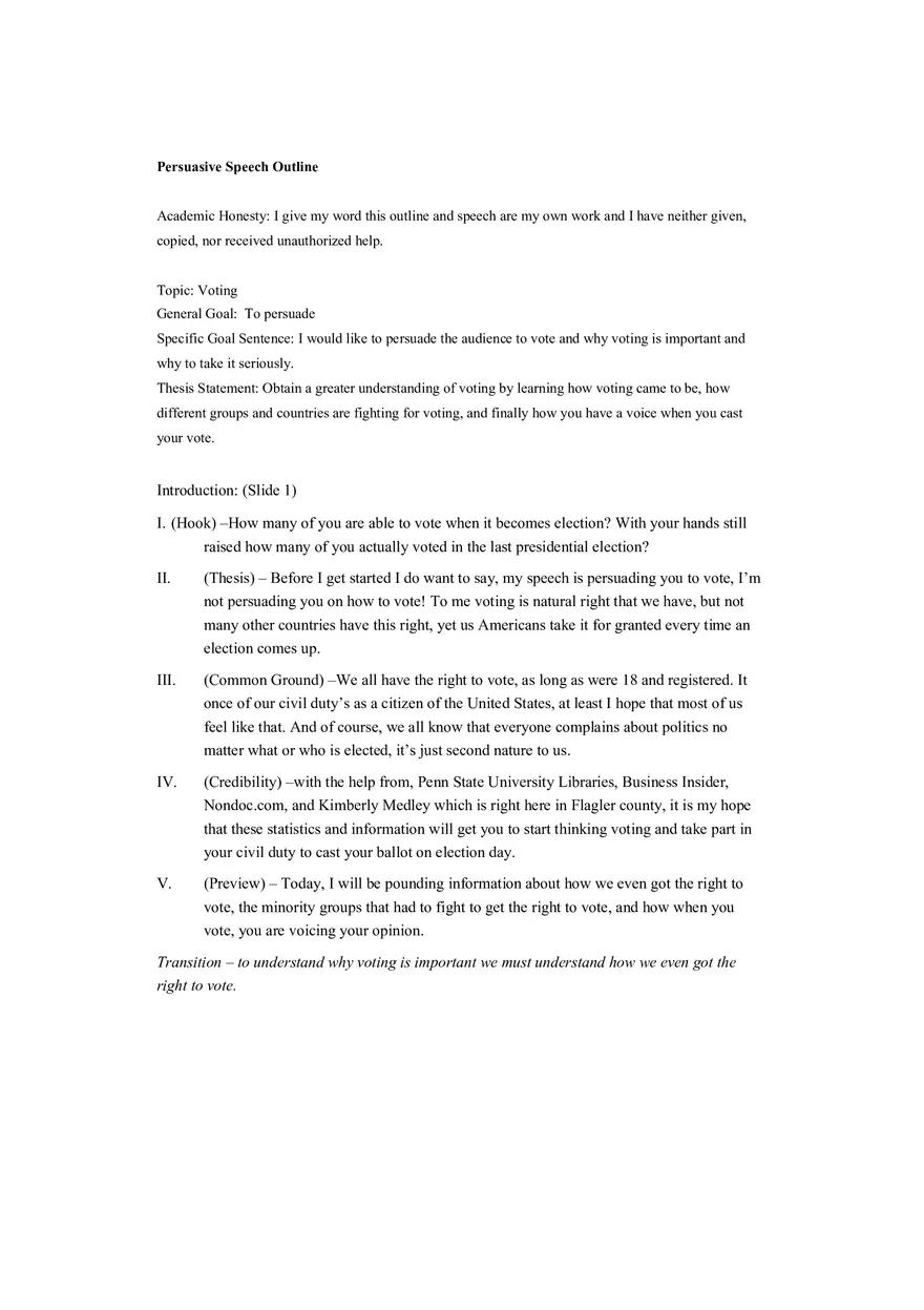 Persuasive Speech Outline - Page 1
