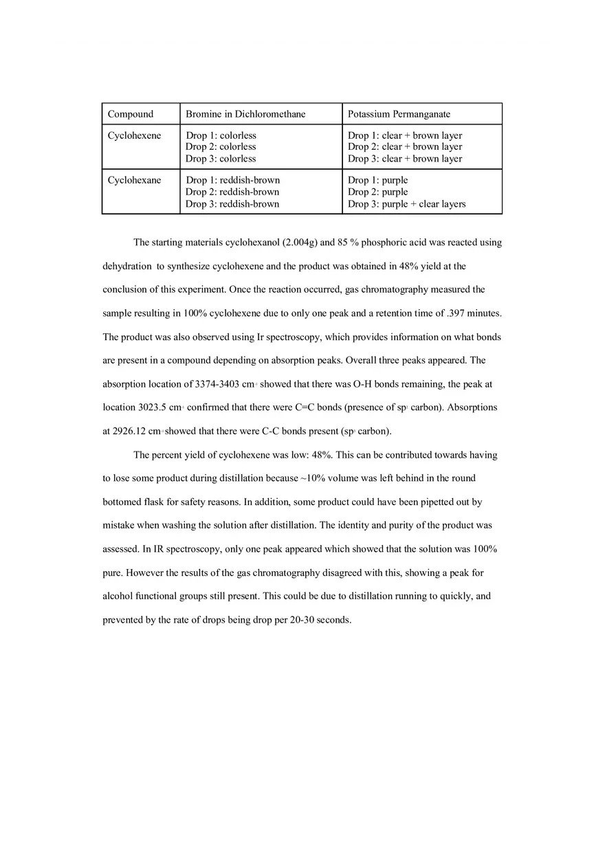 Synthesis of Cyclohexene via Dehydration of Cyclohexanol Lab - Page 3