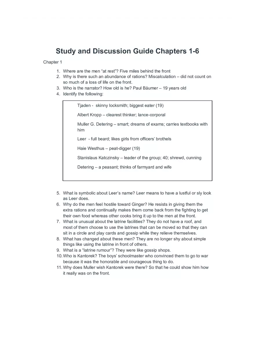 All Quiet on the Western Front Study Guide - Page 1
