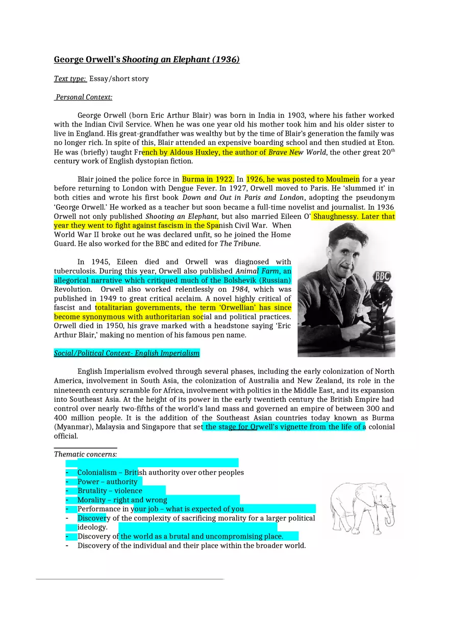 Annotated Version of the Short Story Shooting an Elephant (1936) - Page 1