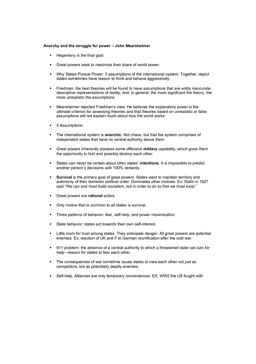 Mearsheimer Readings Notes - Page 1