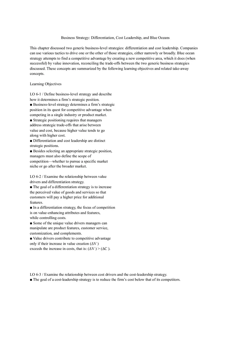 Business Strategy - Differentiation, Cost Leadership, and Blue Oceans - Page 1