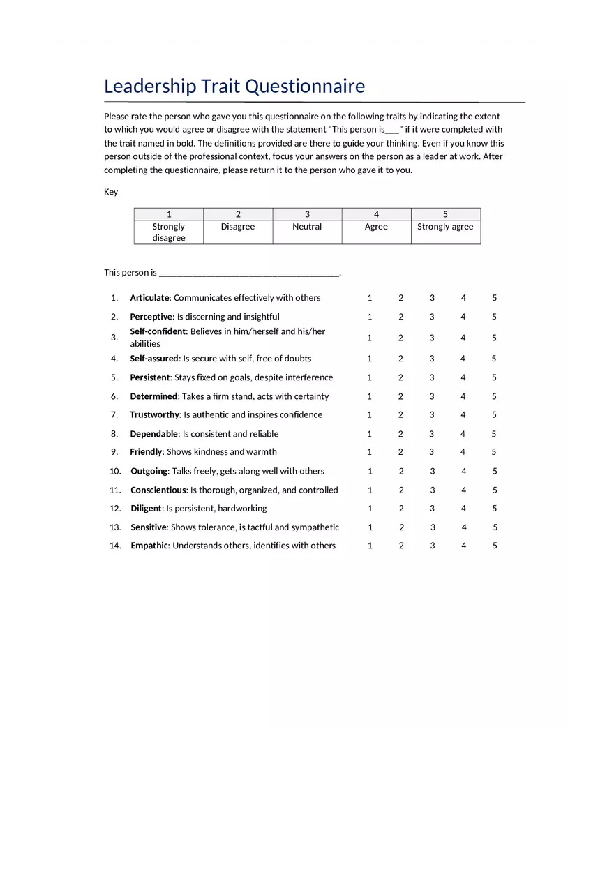 Leadership Trait Questionnaire - Page 1