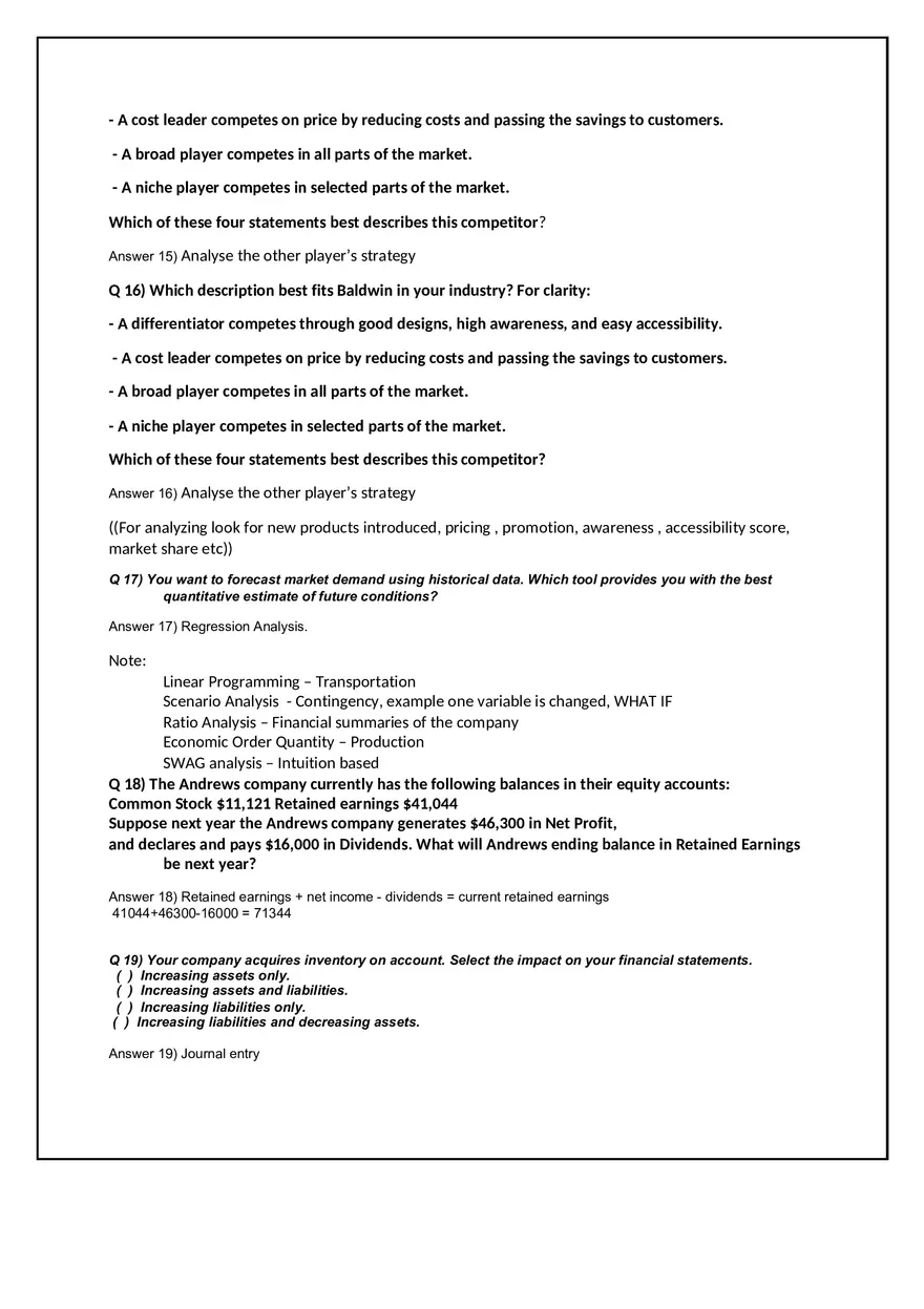 Business Operations and Financial Strategy Quiz Notes - Page 14