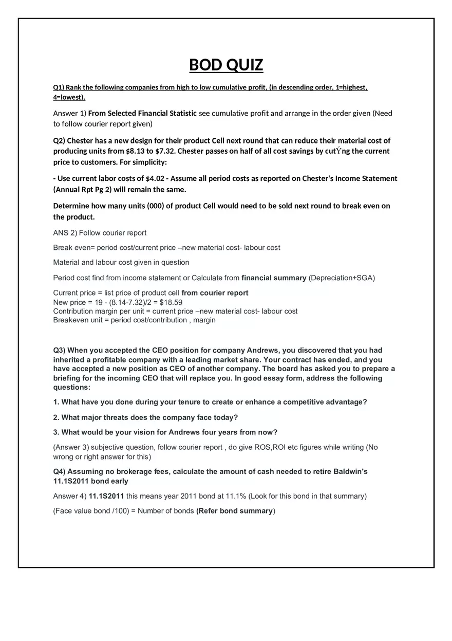 Business Operations and Financial Strategy Quiz Notes - Page 1