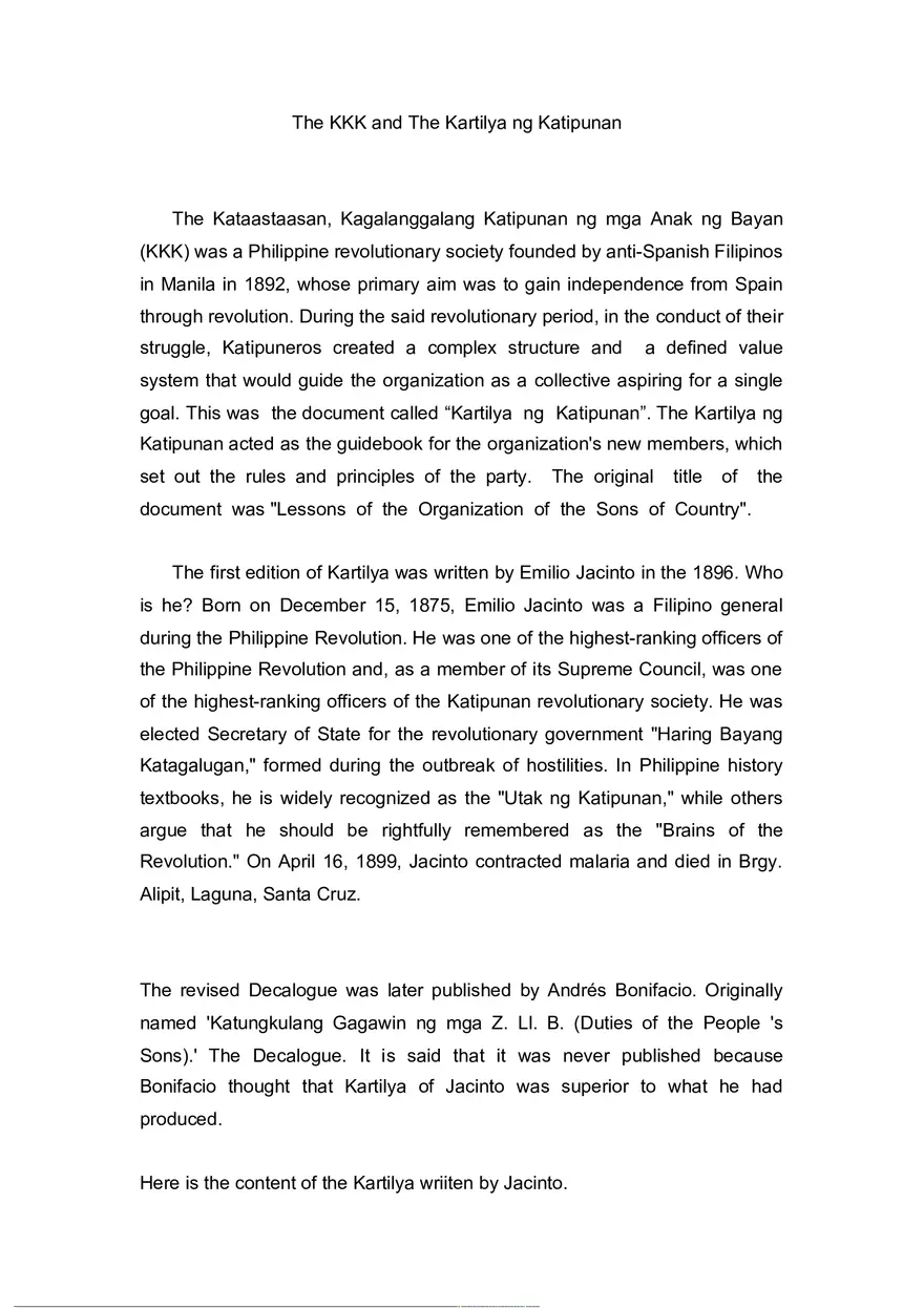 The KKK and The Kartilya ng Katipunan - Page 1