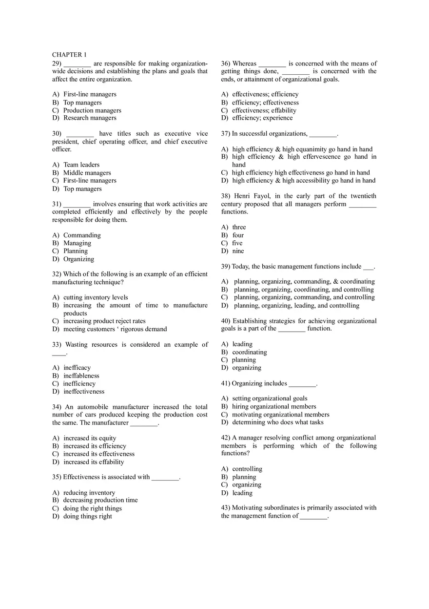 Fundamentals of Management - Roles and Functions Quiz - Page 2