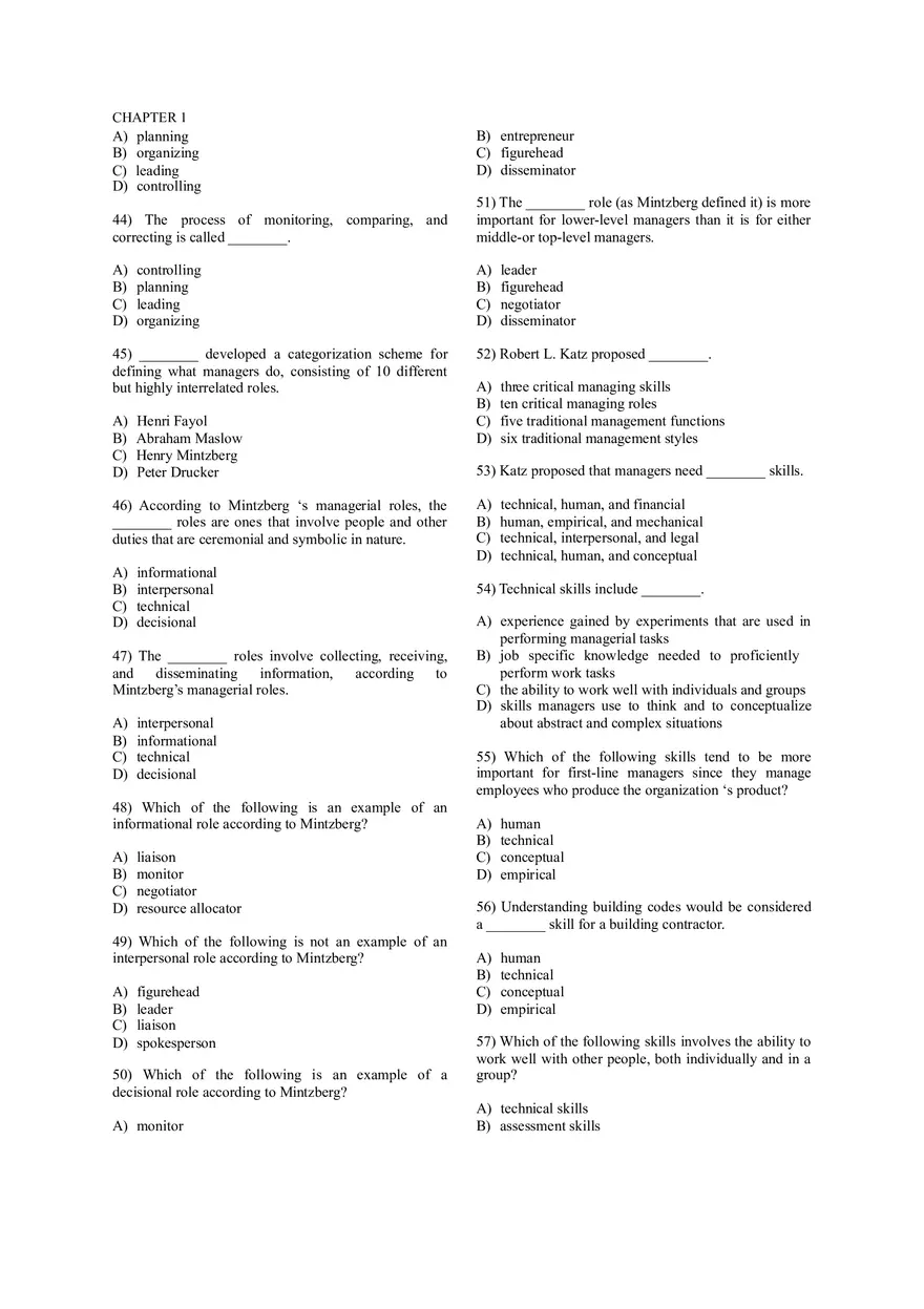 Fundamentals of Management - Roles and Functions Quiz - Page 3