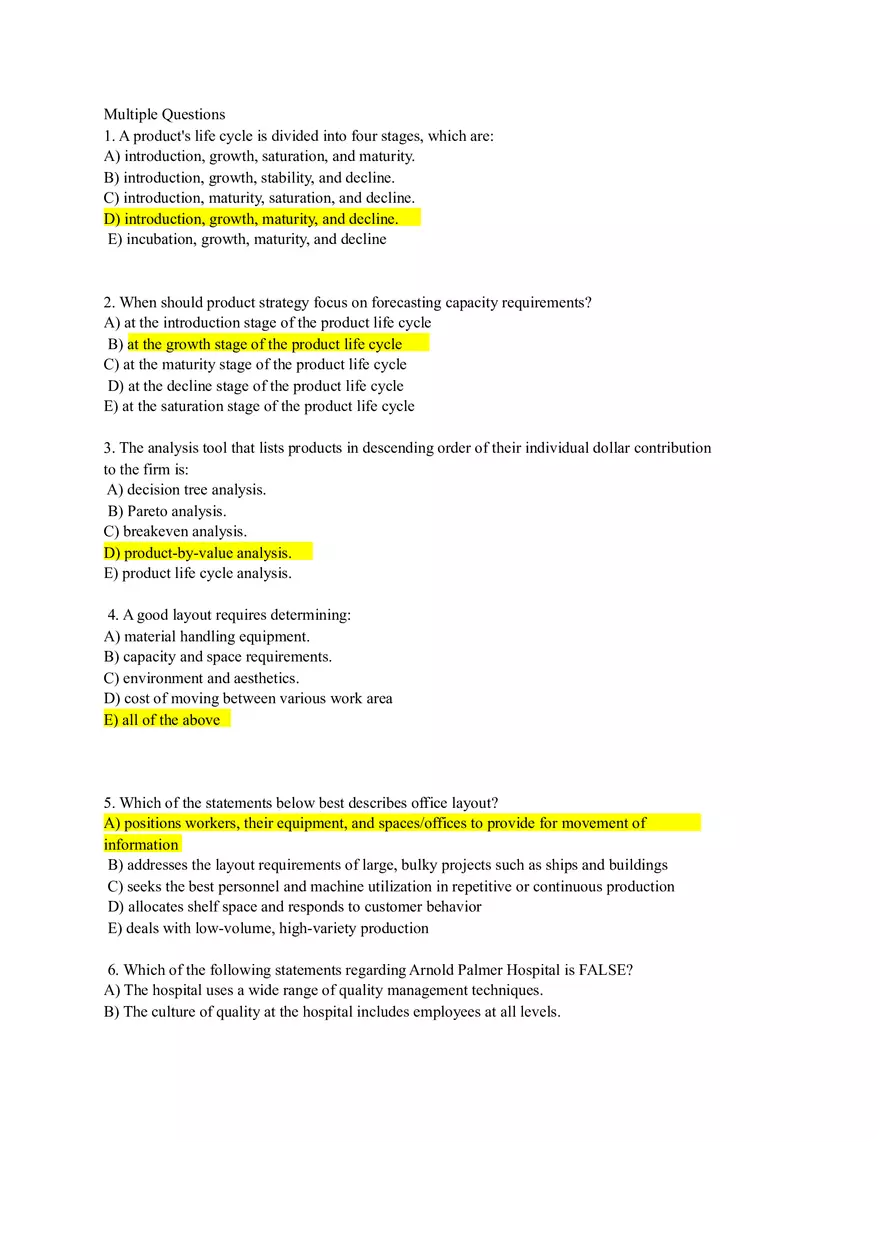 Product Life Cycle and Strategic Analysis in Operations (Answers) - Page 1