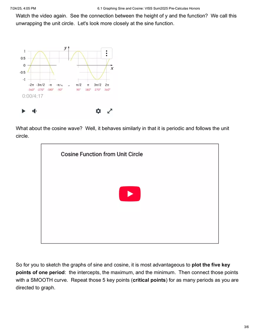 Graphing Sine and Cosine VISS Sum2025 Pre-Calculus Honor - Page 3
