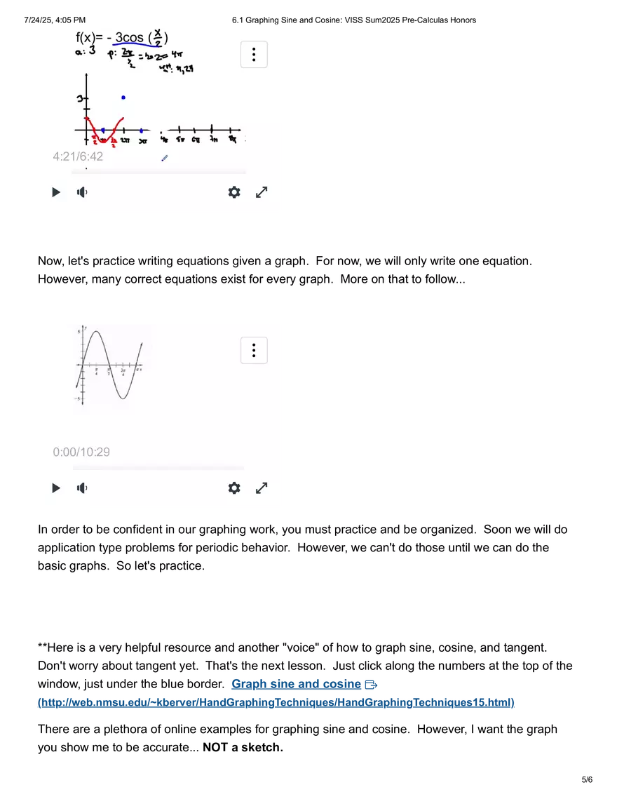 Graphing Sine and Cosine VISS Sum2025 Pre-Calculus Honor - Page 5