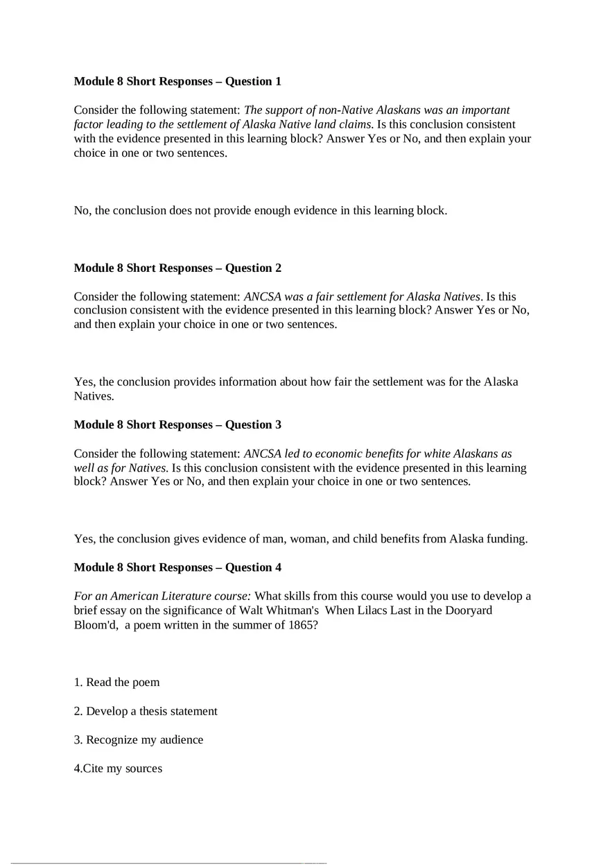 Applied History Module Eight Short Responses - Page 1