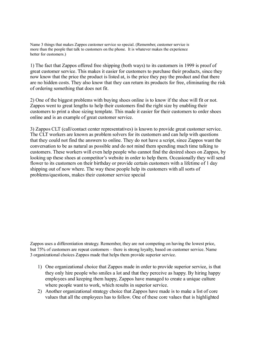 Zappos' Exceptional Customer Service Case - Page 1