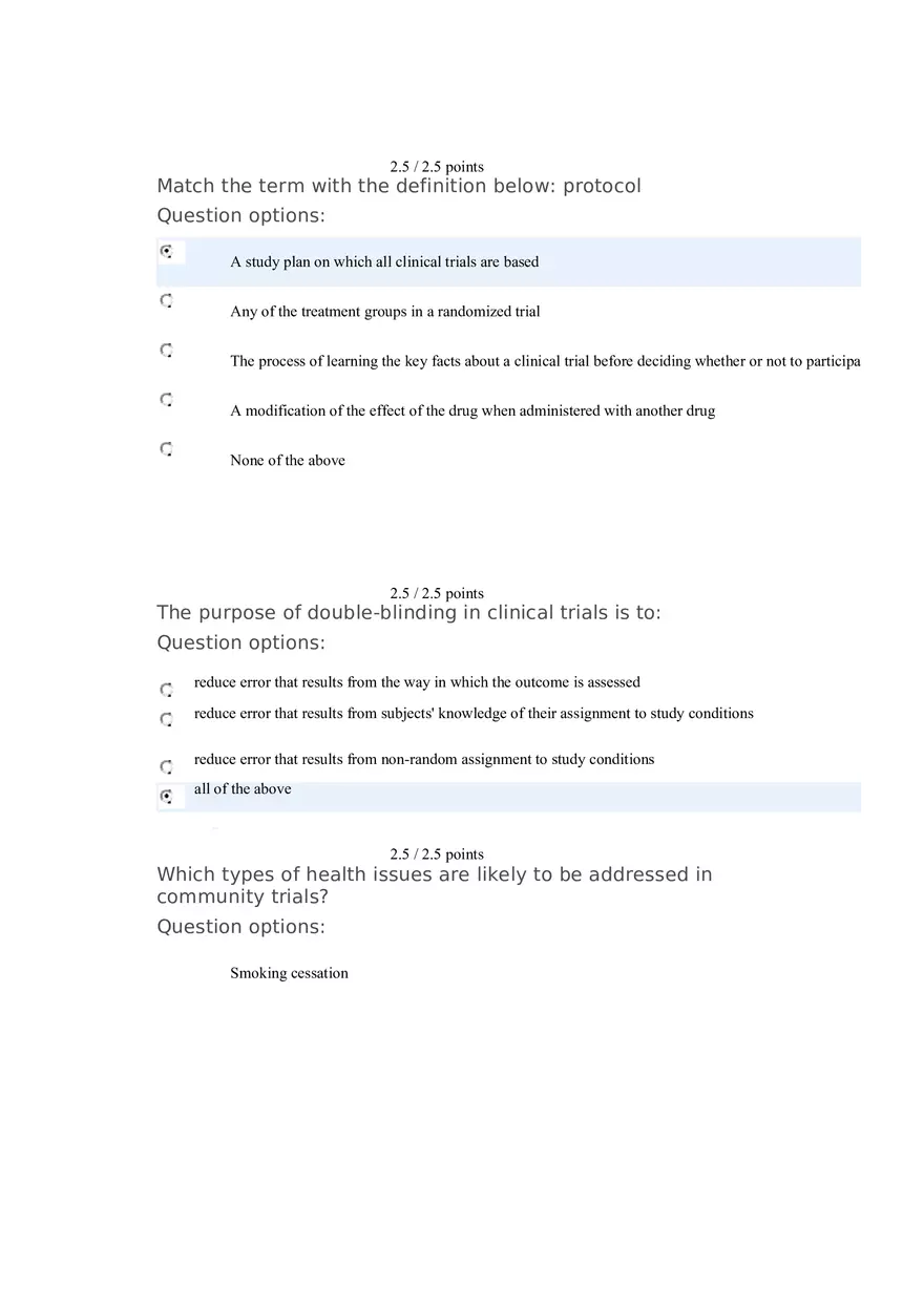 Quiz Chapter 7 and 8 Protocol, Clinical Trials, Community Trials - Page 1