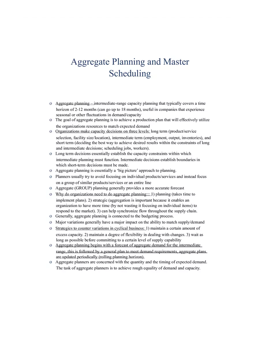 Chapter 11 Aggregate Planning and Master Scheduling - Page 1