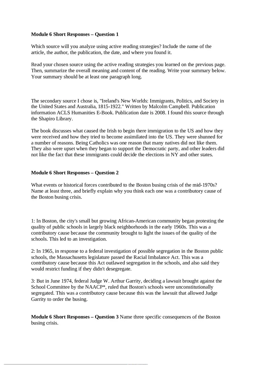 Applied History Module Six Short Responses - Page 1