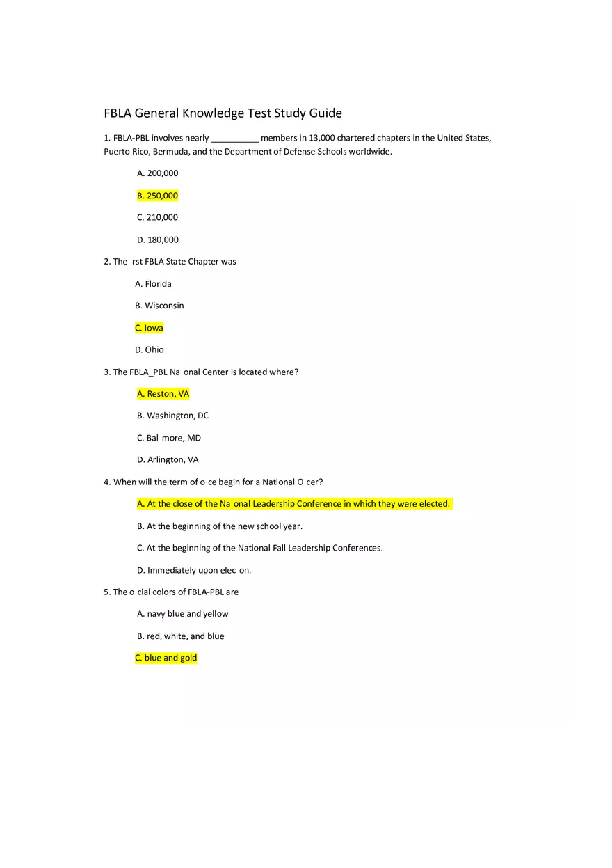 FBLA General Knowledge Test Study Guide - Page 1