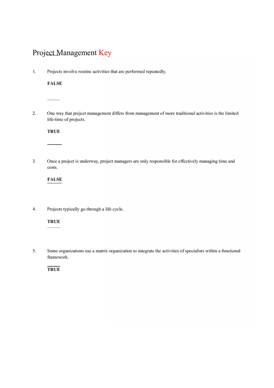 Chapter 17 Project Management Quiz Answer Key Part 1 - Page 1
