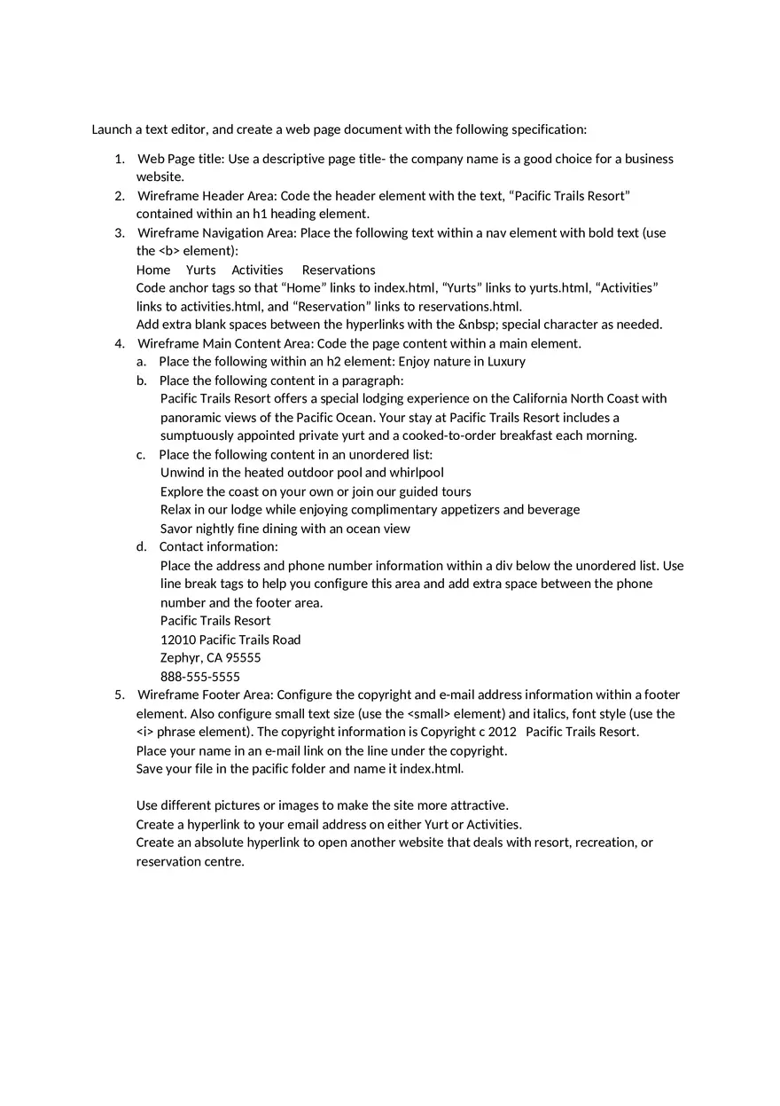 Pacific Trails Resort Website Development Lab - Page 2