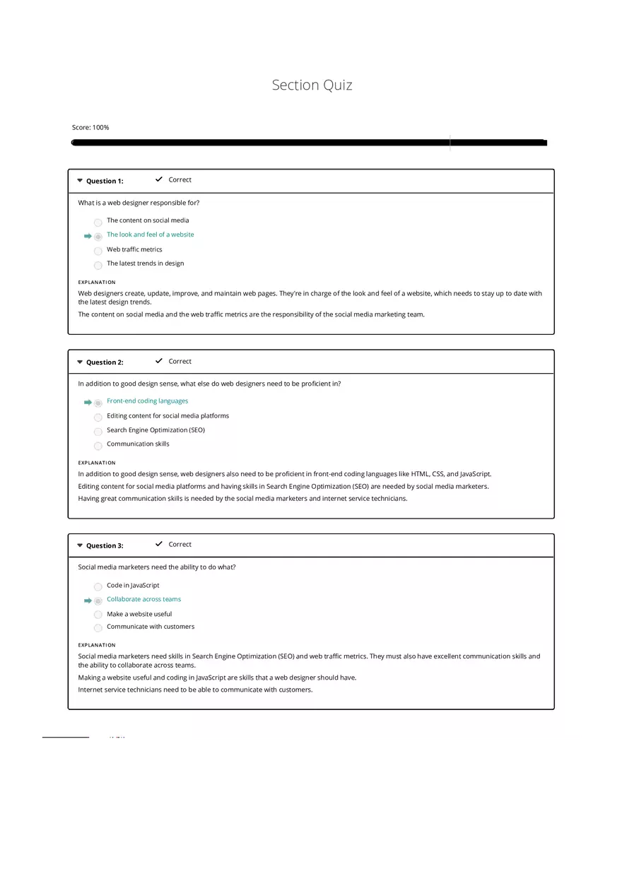 Web Designer Quiz Results - Page 1