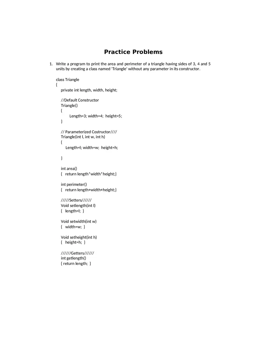 Practice Problems of Object Oriented Programming in Java - Page 1