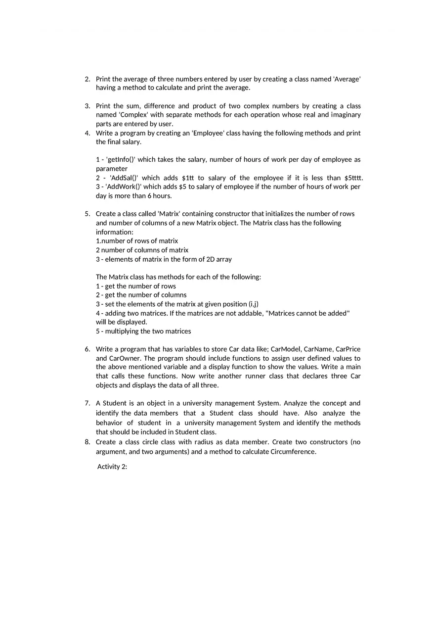 Practice Problems of Object Oriented Programming in Java - Page 3