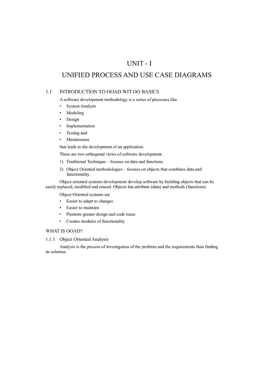 Unified Process and Use Case Diagrams Lecture Notes 1 - Page 1