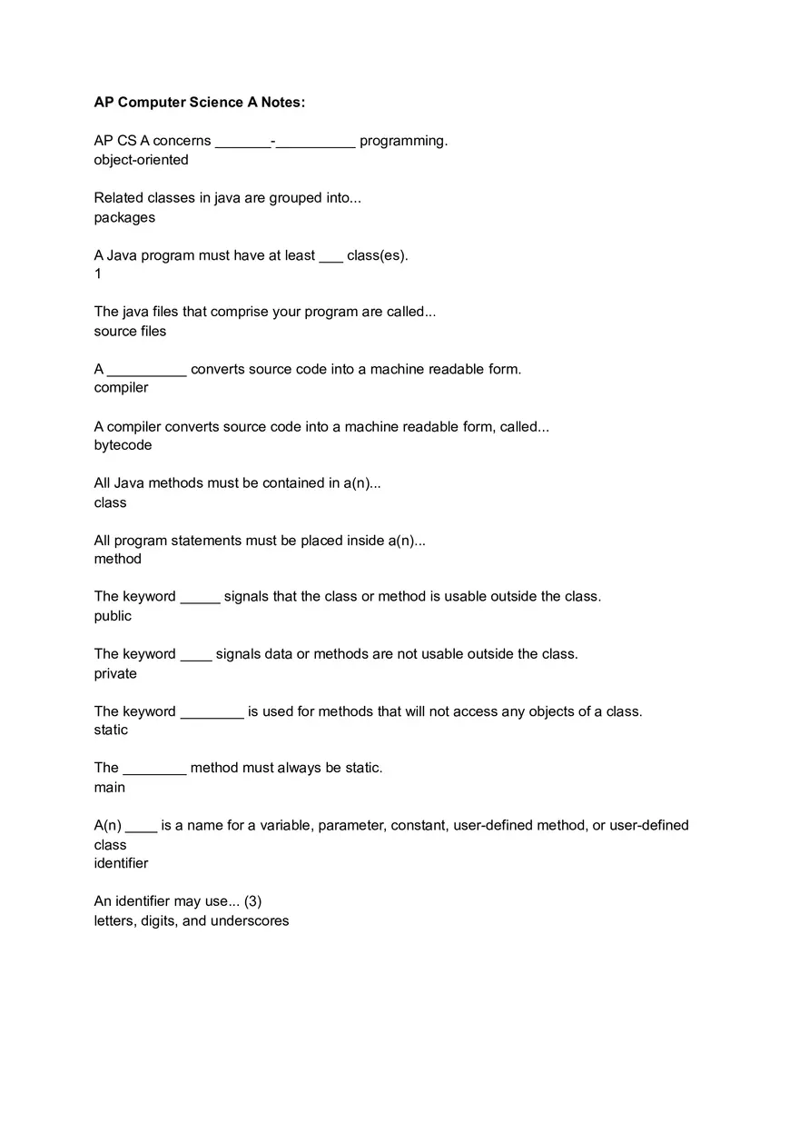 AP Computer Science A Notes 1 - Page 1