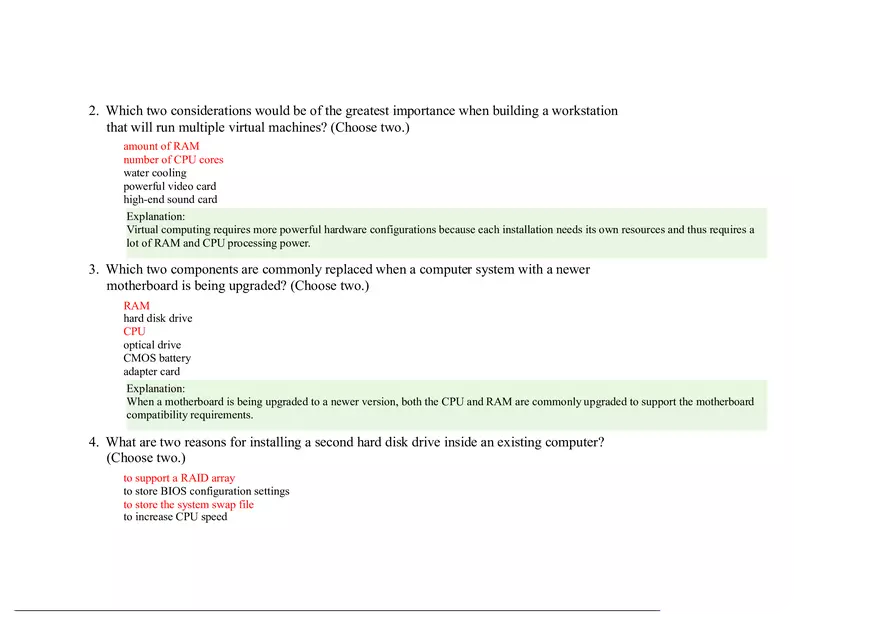 Computer Hardware and System Upgrades Answer Key - Page 1