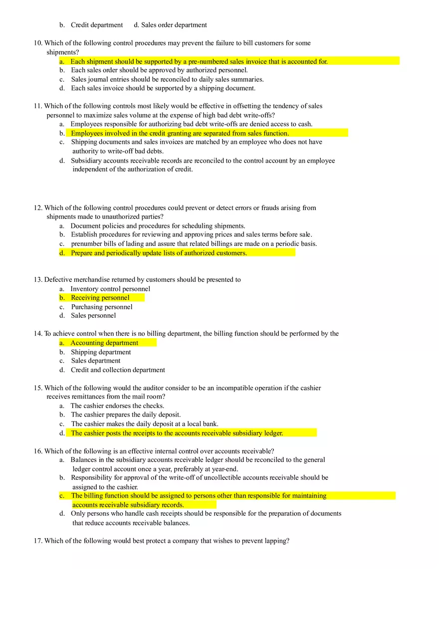 Revenue and Receipt Cycle Quiz - Page 2