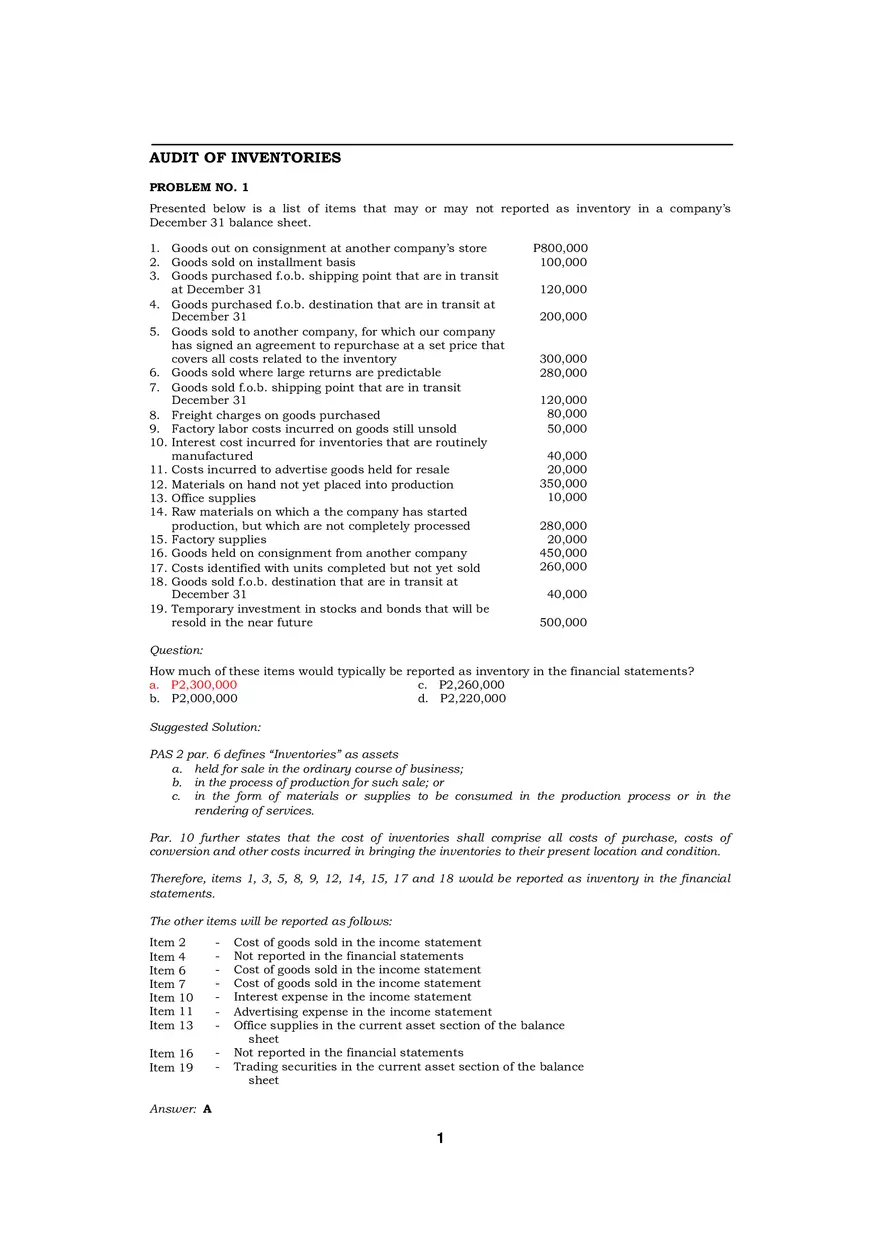 Audit of Inventories Quiz - Page 1