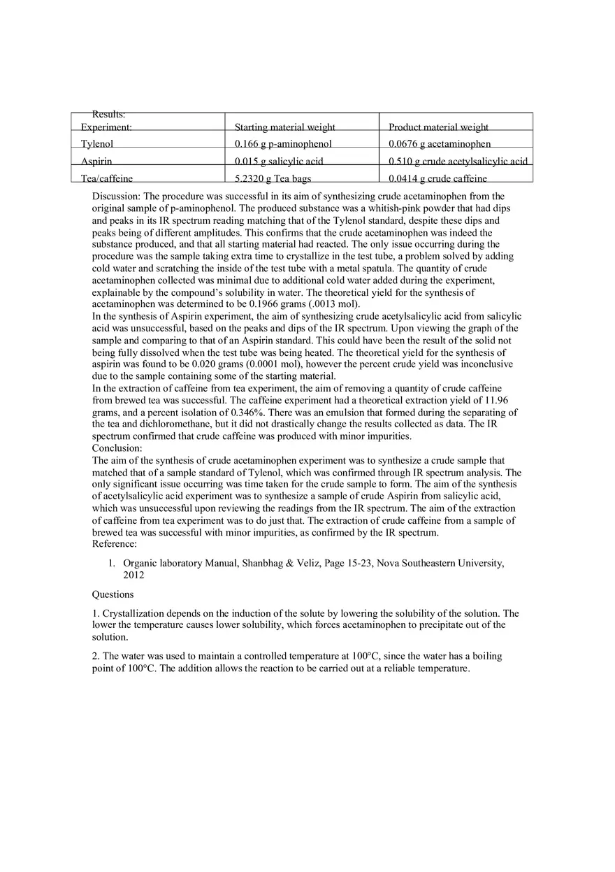Lab 1 Synthesis of Acetaminophen - Page 2