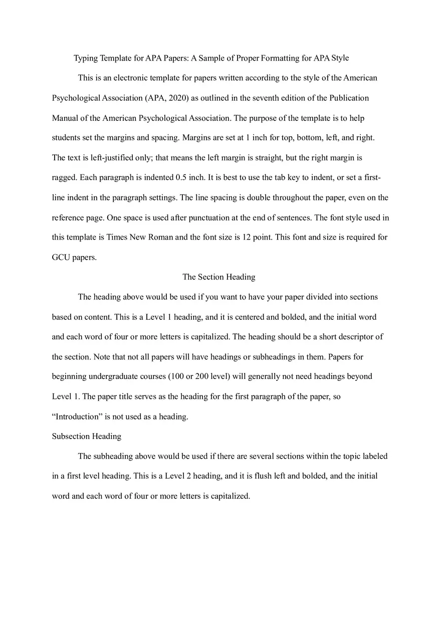 Typing Template for APA Papers A Sample of Proper Formatting for APA Style - Page 1