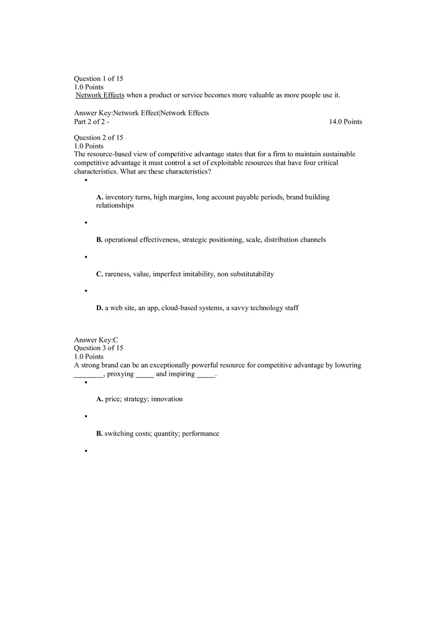 Network Effects Quiz Answers - Page 1
