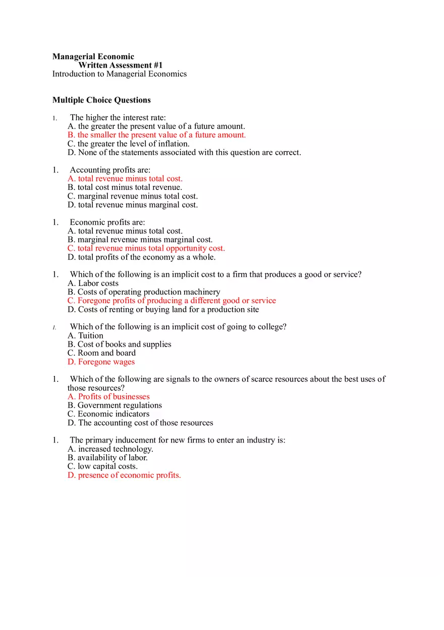 Managerial Economic - Written Assessment - Page 1