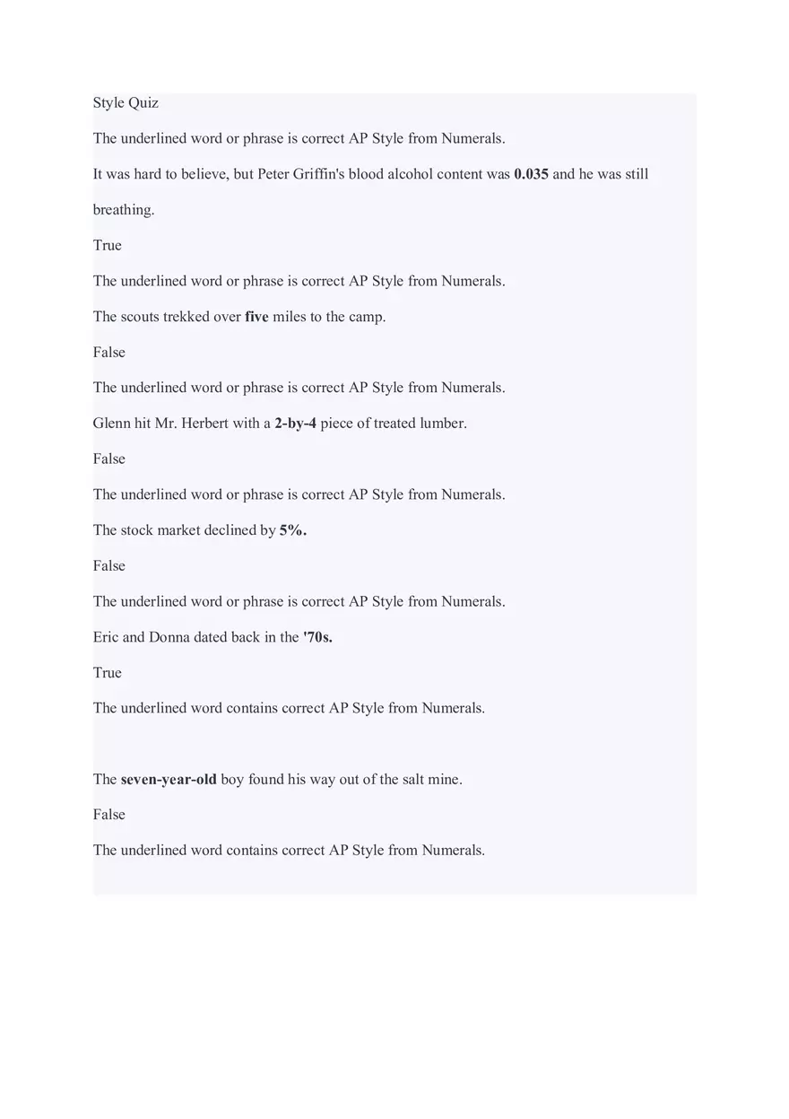 AP Style Numerals Quiz - Page 1