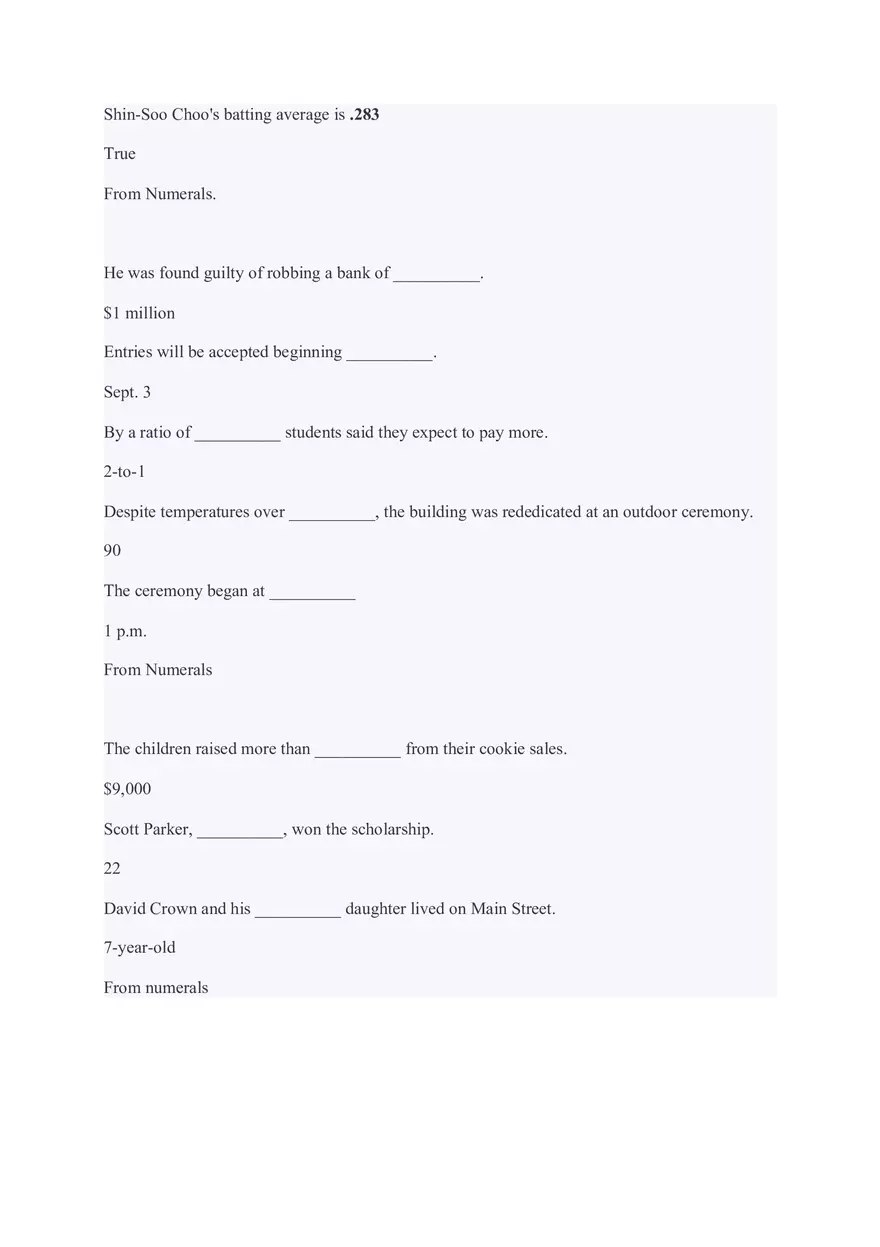 AP Style Numerals Quiz - Page 2