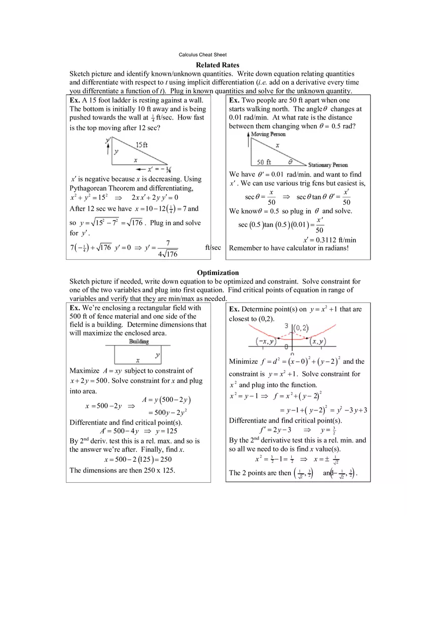Calculus Cheat Sheet Derivatives (Definition and Notation) - Page 4