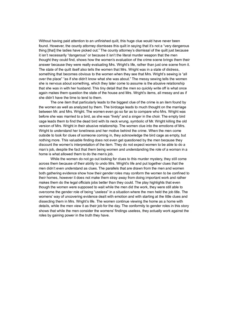 Analysis of Trifles Story and Gender Roles In It - Page 2