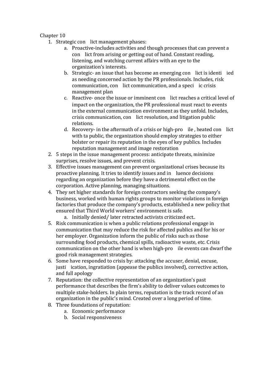Principles Of Public Relations - Lecture Notes Chapters 10-16 - Page 1