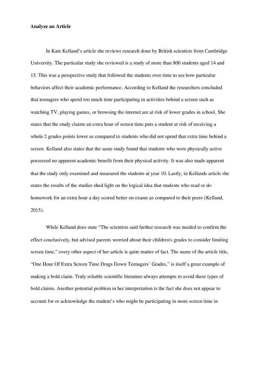 Short Paper Analyze an Article - Page 1