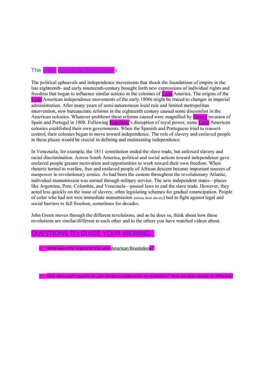 The Latin American Revolutions - Page 1
