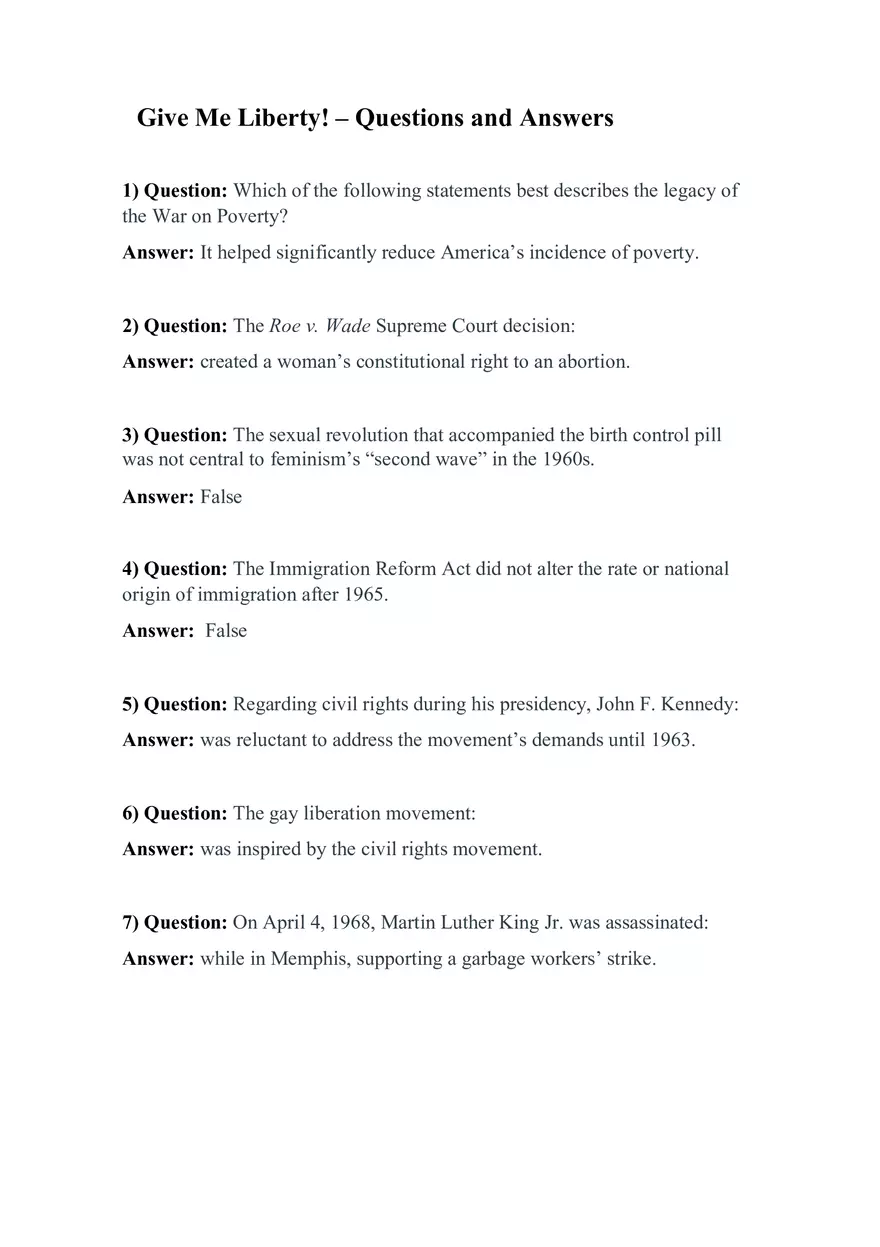 Give Me liberty - Questions and Answers - Page 1