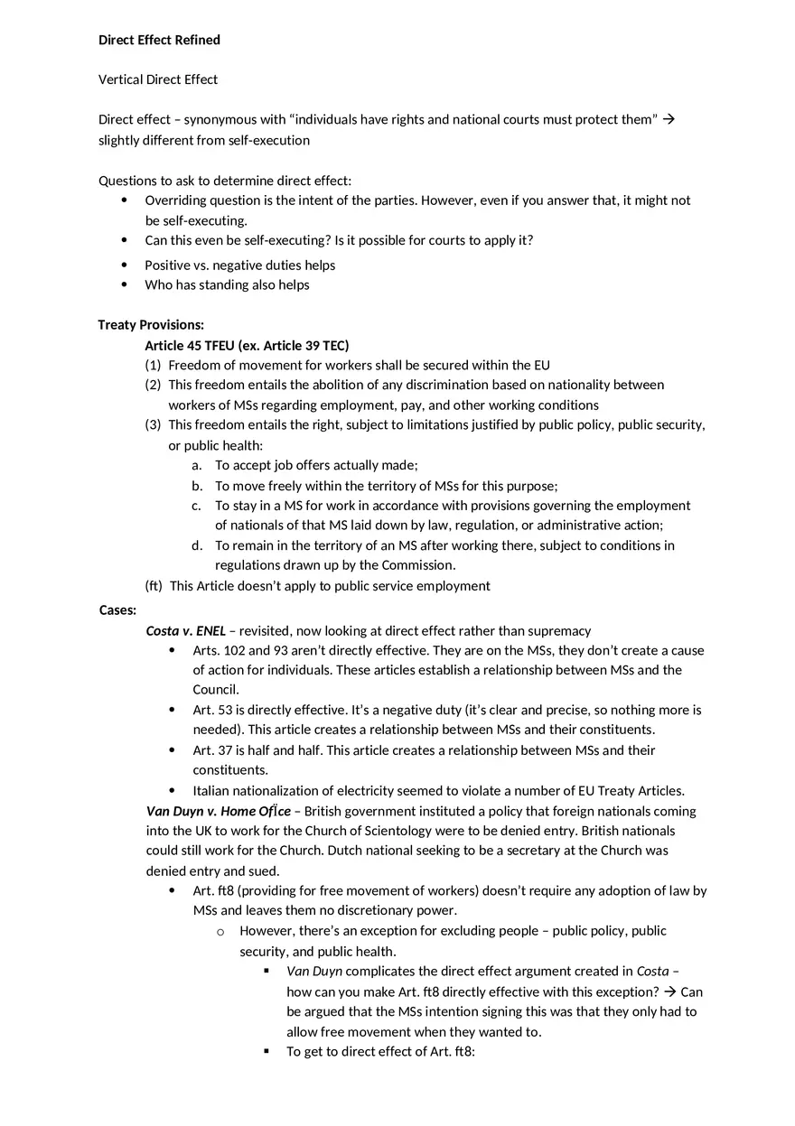 Law Outline - Summary European Union Law Part 2 - Page 1