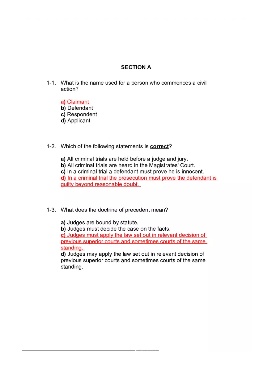Essentials of Law Questions and Answers Section A - Page 1