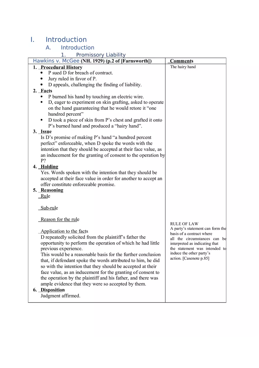 Contracts Case Briefs - Lecture Notes Part 1 - Page 1