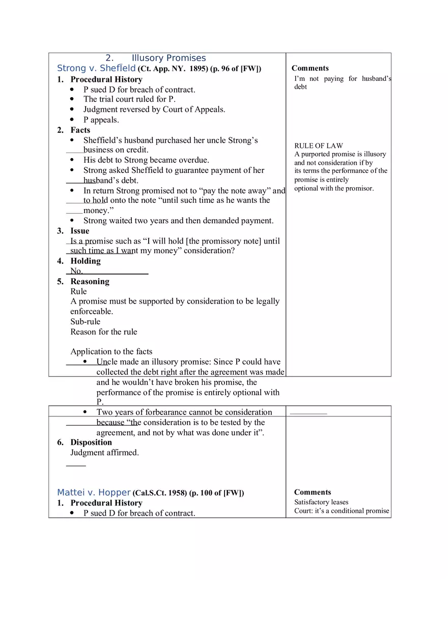 Contracts Case Briefs - Lecture Notes Part 1 - Page 6