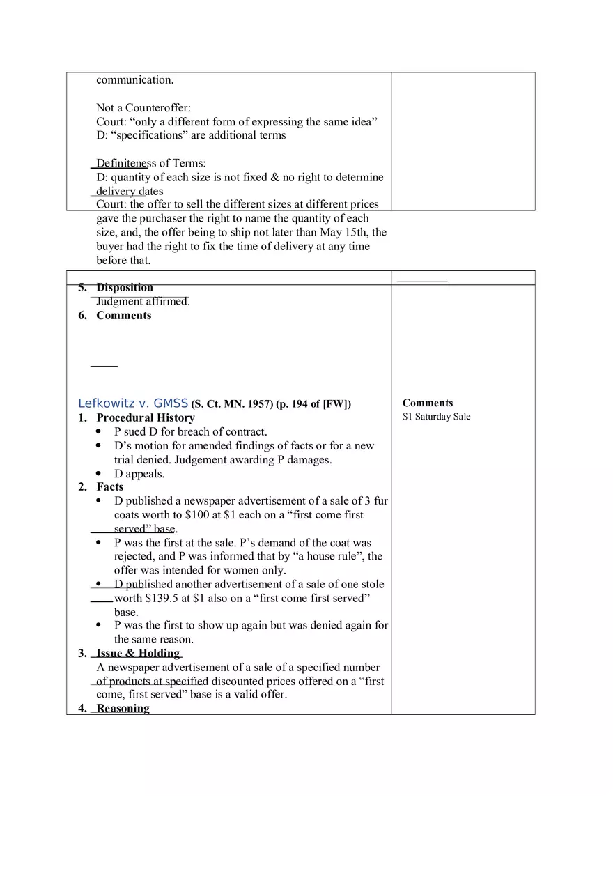 Contracts Case Briefs - Lecture Notes Part 2 - Page 3